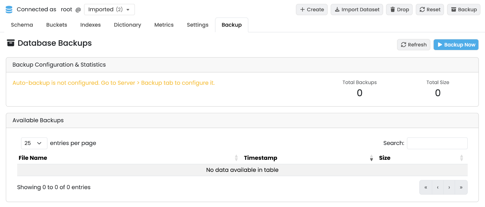 Database Backup sub-tab