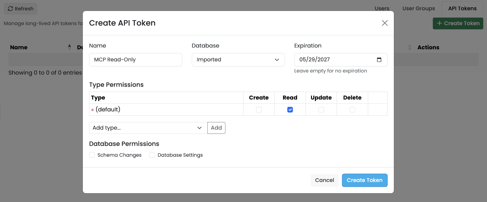 API Tokens sub-tab